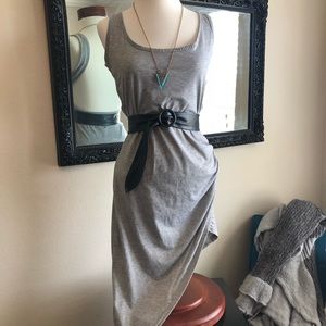 Grey, backless, summer dress.